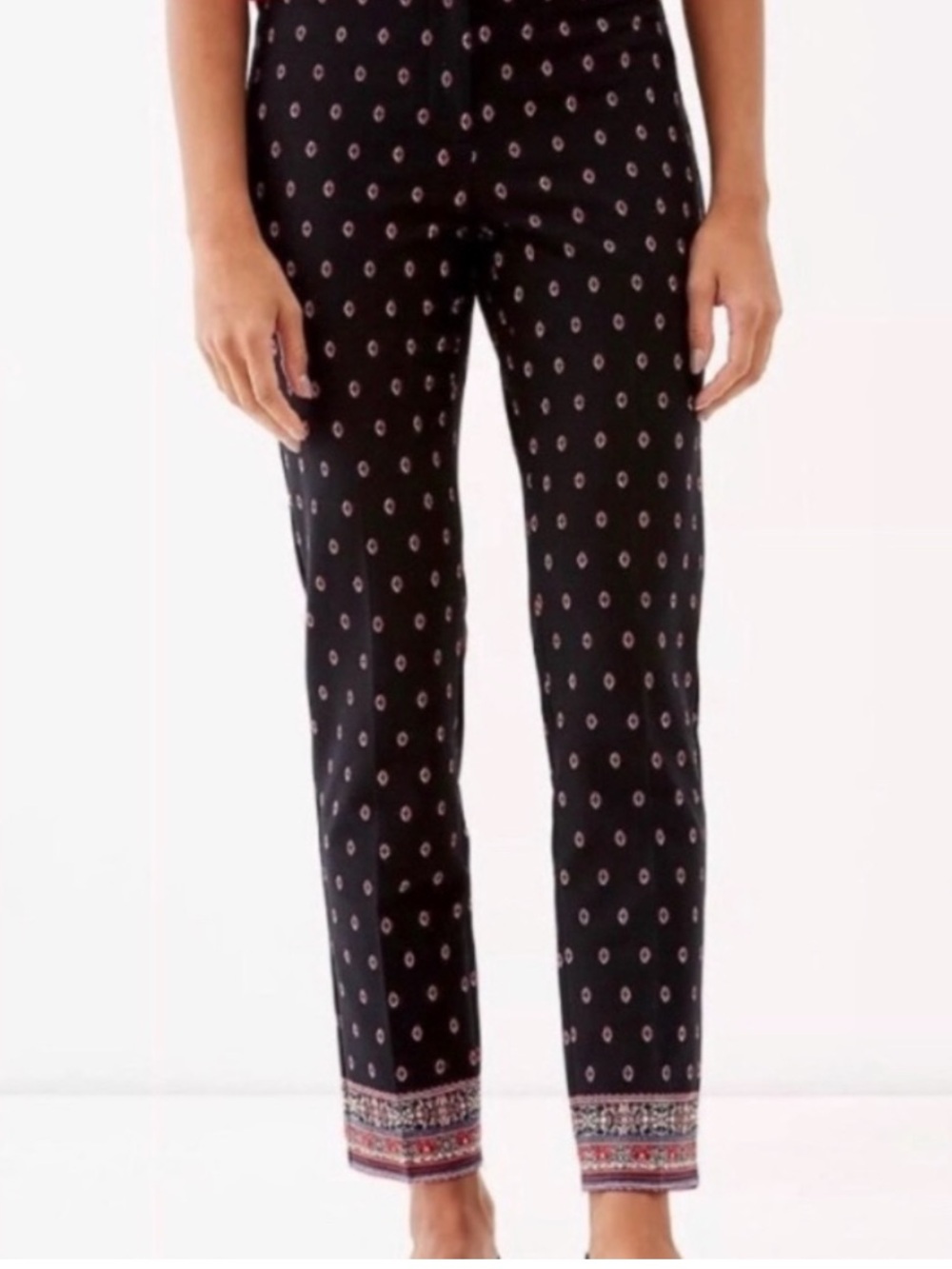 NEW J.Jill Cotton Blend Geometric Print Cigarette Straight Pants, 10 Petite